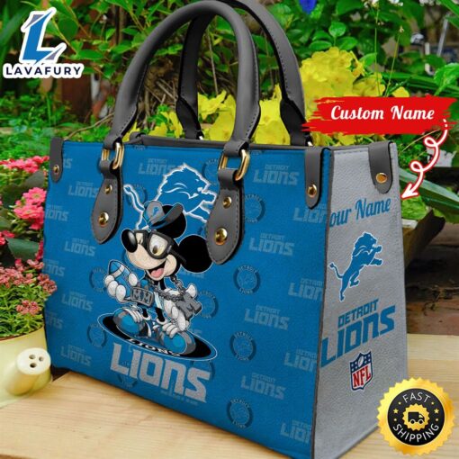 Detroit Lions Mickey Retro Women Leather Hand Bag