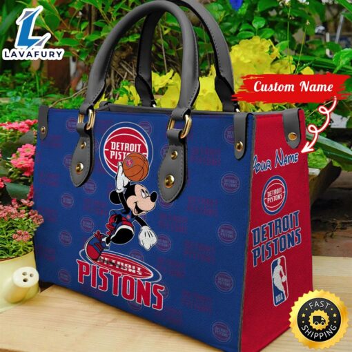 Detroit Pistons NBA Mickey Women Leather Hand Bag