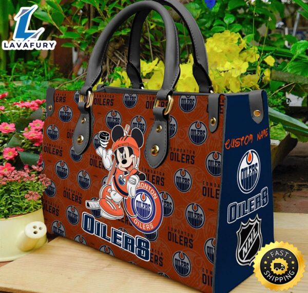 Edmonton Oilers NHL Mickey Women Leather Hand Bag