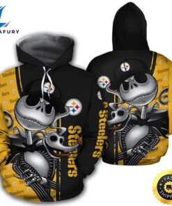 Great Pittsburgh Steelers With Jack Skellington Yellow Super Bowl 3d Pullover Hoodie