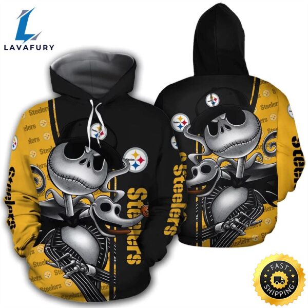 Great Pittsburgh Steelers With Jack Skellington Yellow Super Bowl 3d Pullover Hoodie