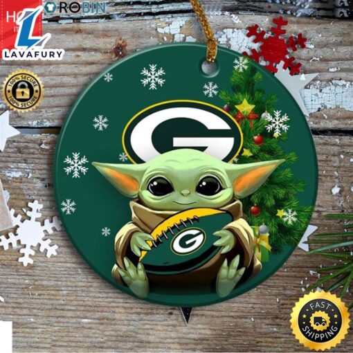 Green Bay Packers Baby Yoda Christmas Ceramic Ornament