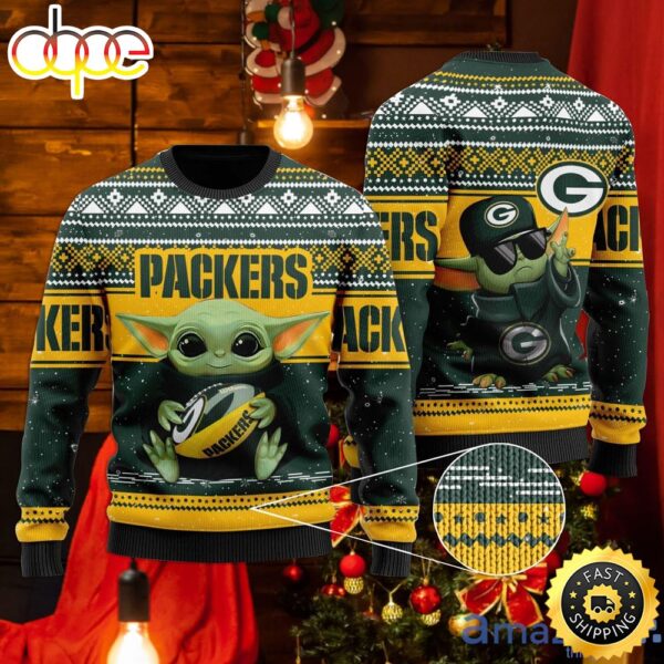 Green Bay Packers Baby Yoda Ugly Christmas Sweater