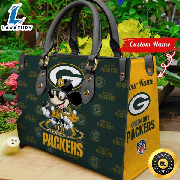 Green Bay Packers Mickey Retro Women Leather Hand Bag