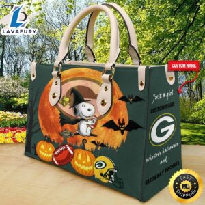 Green Bay Packers NFL Snoopy Halloween Women Leather Hand Bag