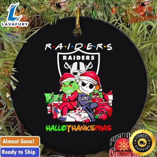 Grinch And Jack Skellington Las Vegas Raiders Hallothankmas Ornament