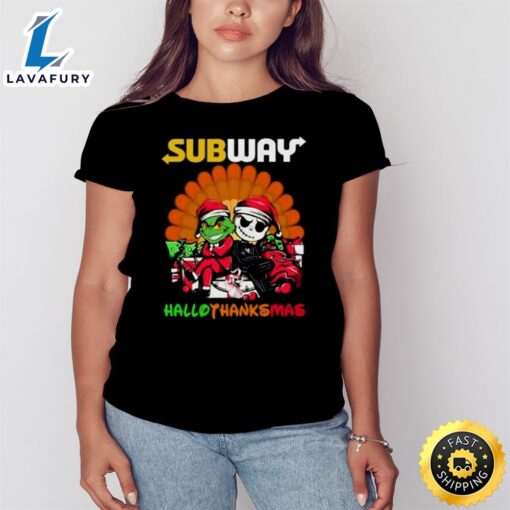 Grinch And Jack Skellington Subway Hallothanksmas 2023 Shirt