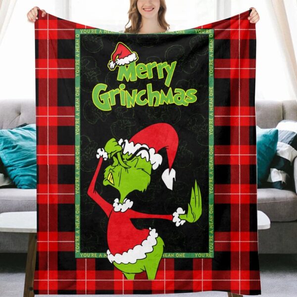 Grinch Christmas Throw Blanket For Couch Bed Car Office Soft Travel Blanket Fall Winter Fleece Blankets