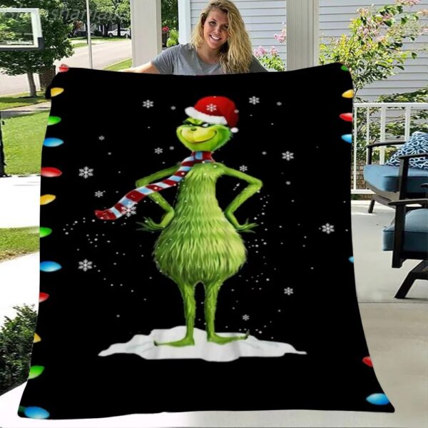 Grinch Christmas Throw Blanket For Couch Bed Car Office Soft Travel Blanket