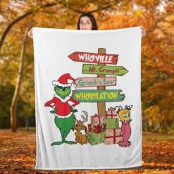 Grinch Themed Christmas Fleece Blanket