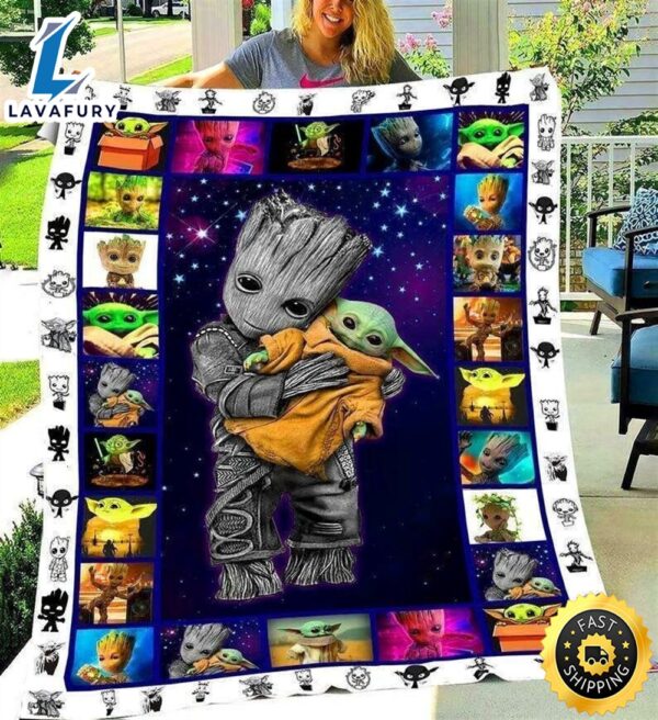 Groot And Baby Yoda Fleece Blanket 50×60 60×80 Made In Us