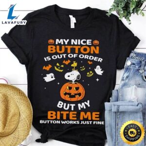 Happy Halloween Snoopy Disney My Nice Button Is Out Of Order Funny Black T Shirt