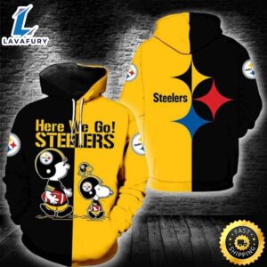 Here We Go Steelers Pittsburgh Steelers Snoopy 3d Hoodie All Over Printed
