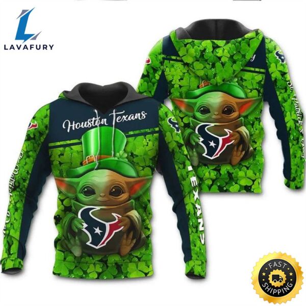 Houston Texans Baby Yoda St Patrick’s Day 3d Hoodie All Over Printed