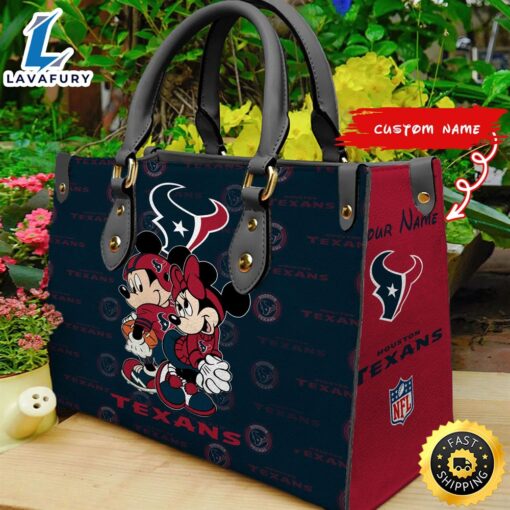 Houston Texans Mickey And Minnie Women Leather Hand Bag