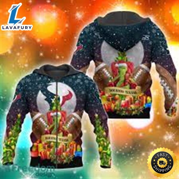 Houston Texans Nfl Grinch Christmas Tree 3d Hoodie Pullover Prints