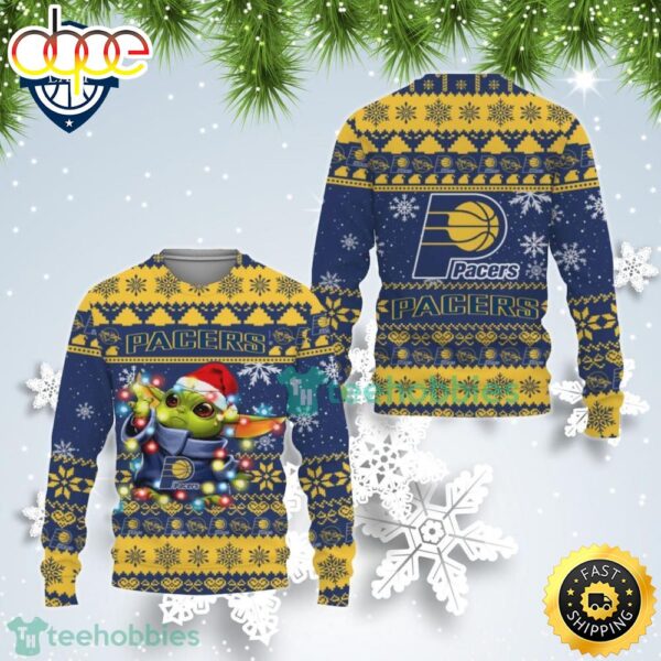 Indiana Pacers Baby Yoda Christmas Light Ugly Christmas Sweater