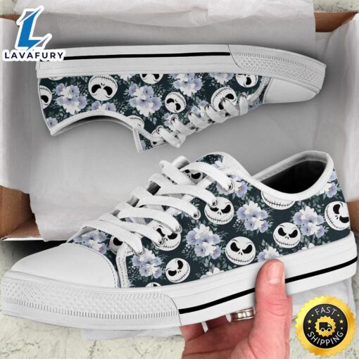 Jack Skellington Flowers Women Low Top Canvas Shoes