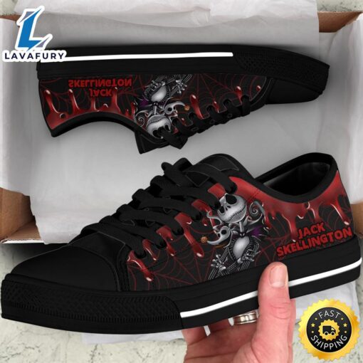 Jack Skellington Red Blood Women Low Top Canvas Shoes