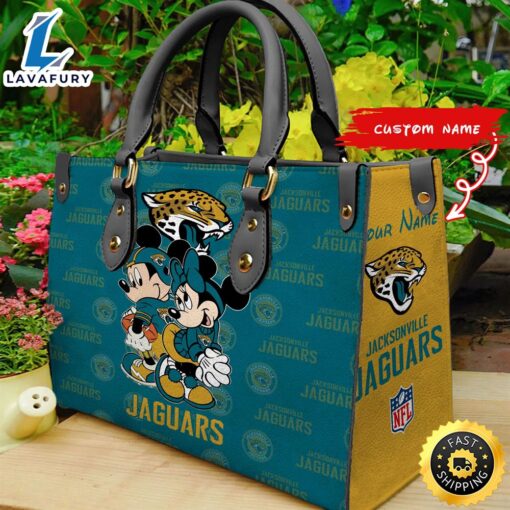 Jacksonville Jaguars Mickey And Minnie Women Leather Hand Bag