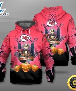Kansas City Chiefs Halloween With Jack Skellington Pink Super Bowl 3d Pullover Hoodie