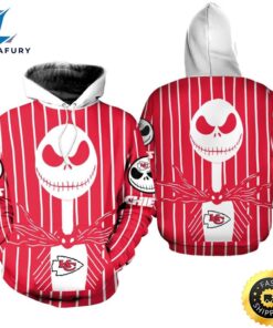 Kansas City Chiefs Jack Skellington Red With Logo Super Bowl 3d Pullover Hoodie