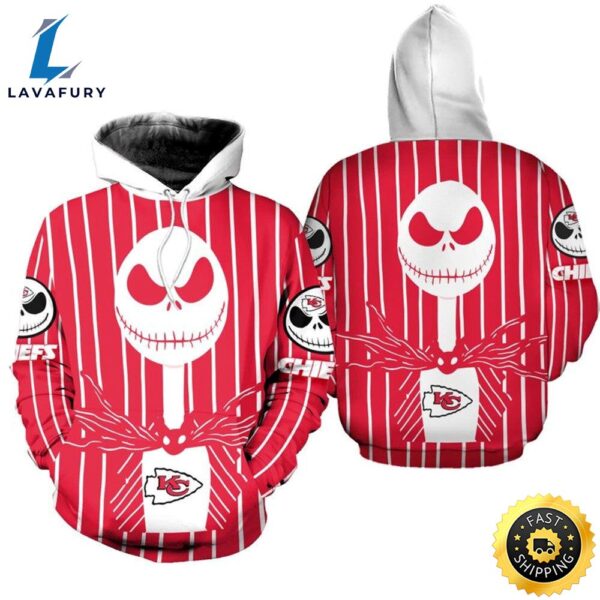 Kansas City Chiefs Jack Skellington Red With Logo Super Bowl 3d Pullover Hoodie