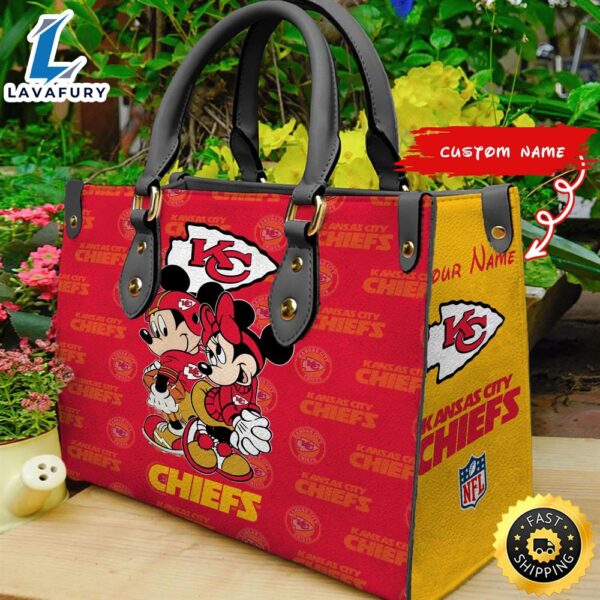 Kansas City Chiefs Mickey And Minnie Women Leather Hand Bag