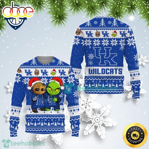 Kentucky Wildcats Baby Groot And Grinch Best Friends Ugly Christmas Sweater