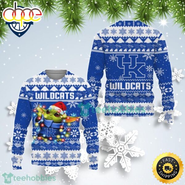 Kentucky Wildcats Baby Yoda Christmas Light Ugly Christmas Sweater