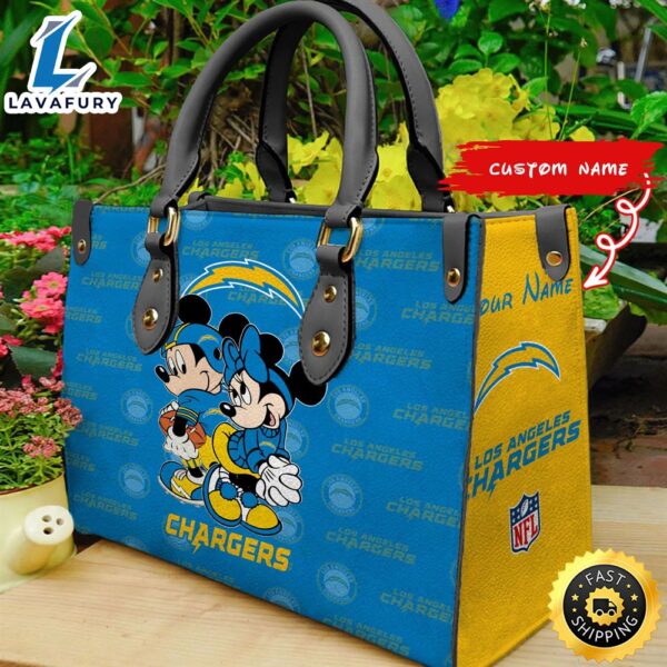 Los Angeles Chargers Mickey And Minnie Women Leather Hand Bag