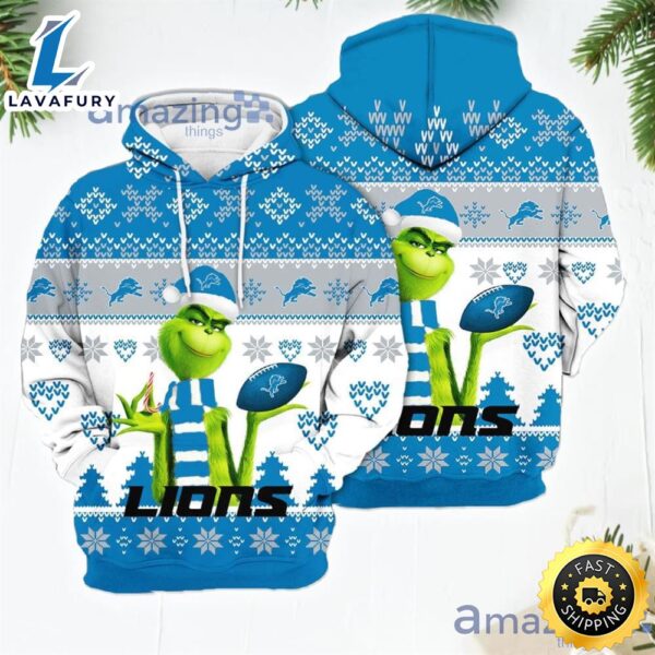 Merry Christmas 2023 Super Bowl American Grinch Cute Lions 3d Hoodie Christmas Gift For Men Women
