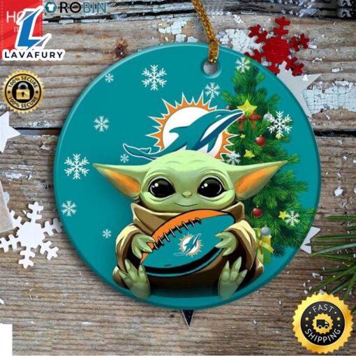 Miami Dolphins Baby Yoda Christmas Ceramic Ornament