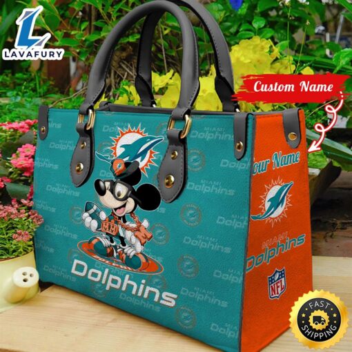 Miami Dolphins Mickey Retro Women Leather Hand Bag