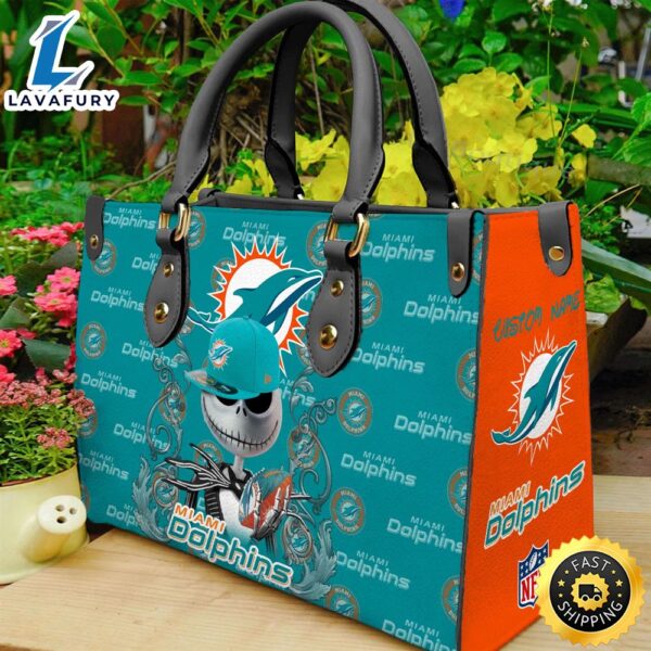 Miami Dolphins NFL Jack Skellington Women Leather Hand Bag