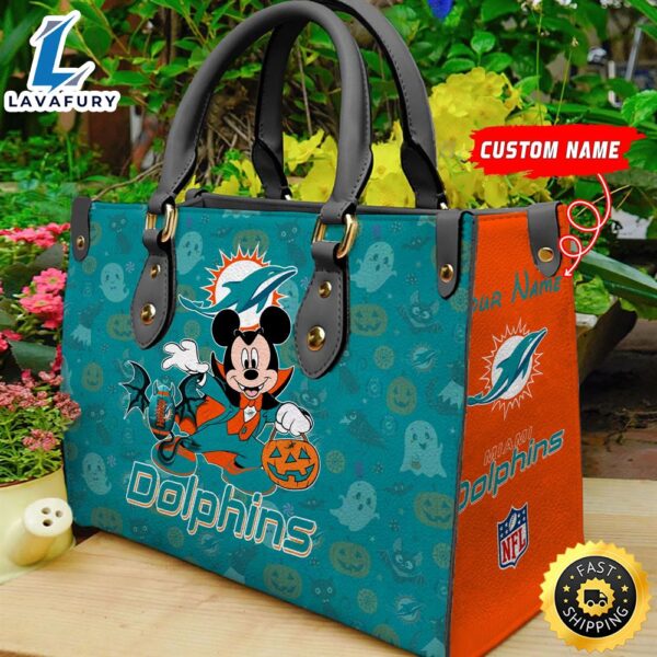 Miami Dolphins NFL Mickey Halloween Women Leather Hand Bag