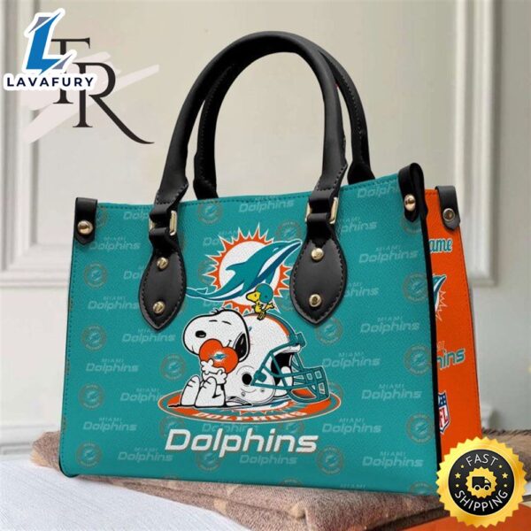Miami Dolphins NFL Snoopy Women Premium Leather Hand Bag