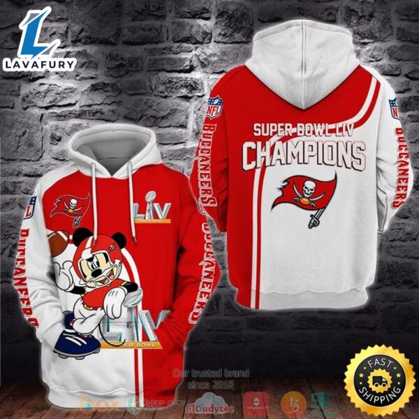 Mickey Mouse Nfl Tampa Bay Buccaneers Super Bowl Liv Champions 3d Hoodie