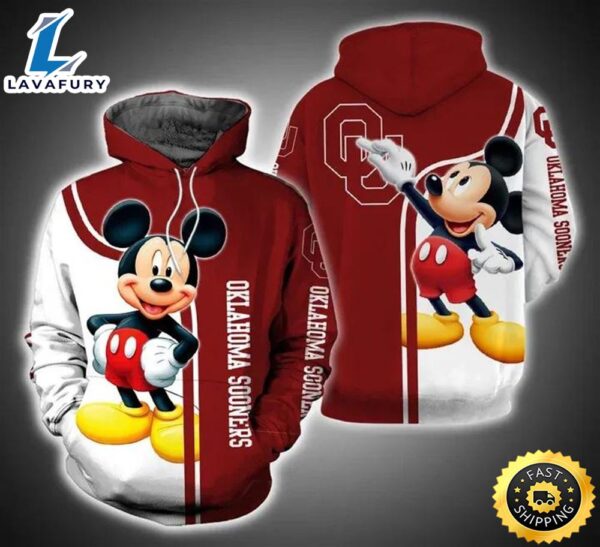 Mickey Mouse Paints Logo Oklahoma Sooners 3d Hoodie Unique Oklahoma Sooners Gifts