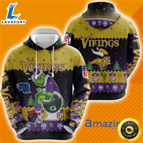 Minnesota Viking Christmas Grinch In Toilet Knitting Pattern All Over Print 3d Hoodie
