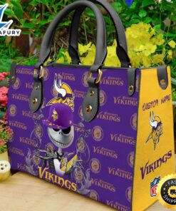 Minnesota Vikings NFL Jack Skellington Women Leather Hand Bag