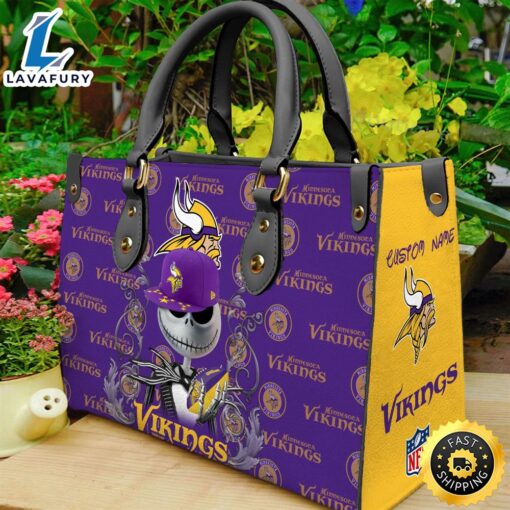 Minnesota Vikings NFL Jack Skellington Women Leather Hand Bag