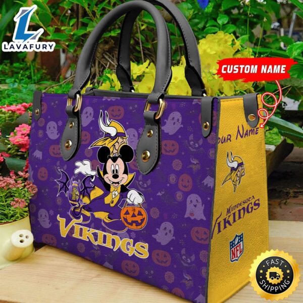 Minnesota Vikings NFL Mickey Halloween Women Leather Hand Bag