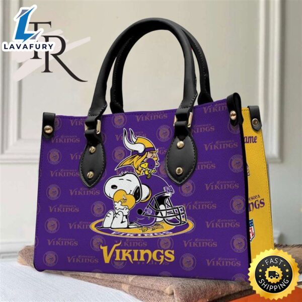 Minnesota Vikings NFL Snoopy Women Premium Leather Hand Bag