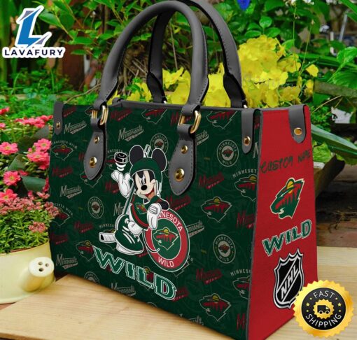 Minnesota Wild NHL Mickey Women Leather Hand Bag