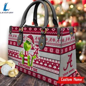 NCAA Alabama Crimson Tide Grinch Christmas Women Leather Hand Bag
