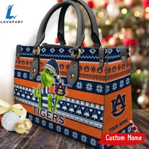 NCAA Auburn Tigers Grinch Christmas Women Leather Hand Bag