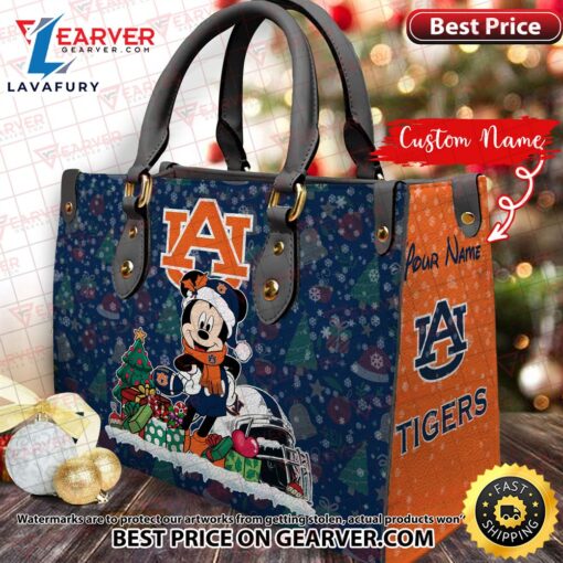 NCAA Auburn Tigers Mickey Christmas Women Leather Hand Bag