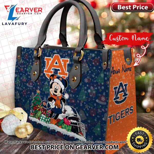 NCAA Auburn Tigers Mickey Christmas Women Leather Hand Bag