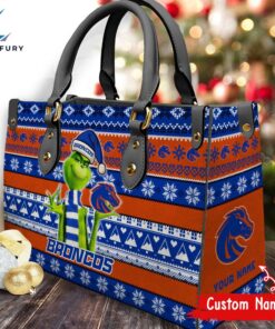 NCAA Boise State Broncos Grinch Christmas Women Leather Hand Bag